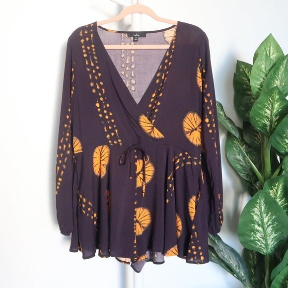 Lulus Adventuresome Dark Purple & Orange Tie-Dye Long Sleeve Romper Size XS - Picture 5 of 14
